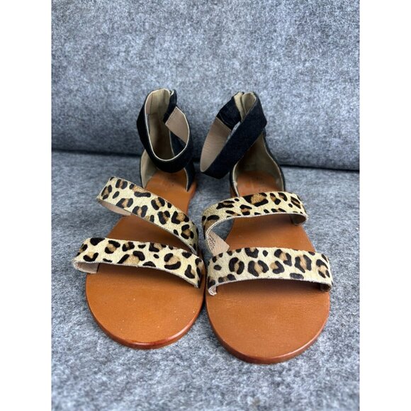 Able Elisa Ankle Sandals Women's 10 Brown Leopard Print Leather Strap Open Toe - Picture 1 of 8